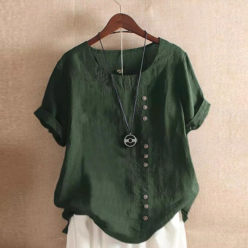 2025新型綿麻大サイズ綿麻婦人服半袖tシャツ夏新型レトロ快適|undefined