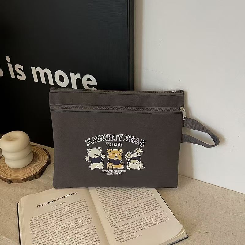 Bolsa de archivo portátil con cremallera de lona de gran capacidad A4, información de la bolsa de matrícula, bolsa para libros, multicapa y doble capa para estudiantes