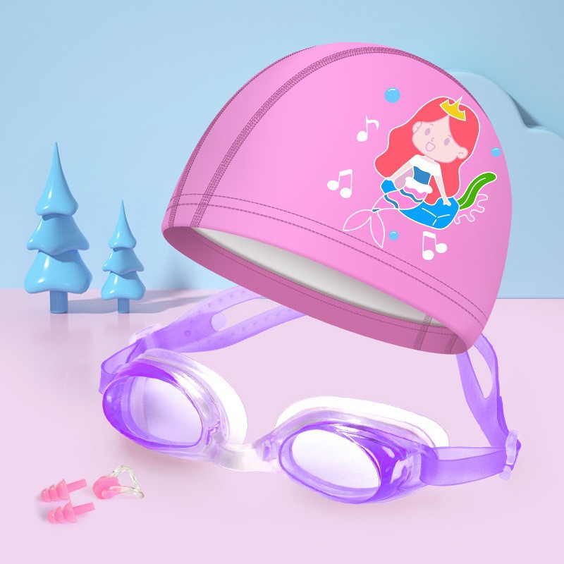 Set, waterproof swimming cap, nose clip, earplugs, mermaid, 4 piece set