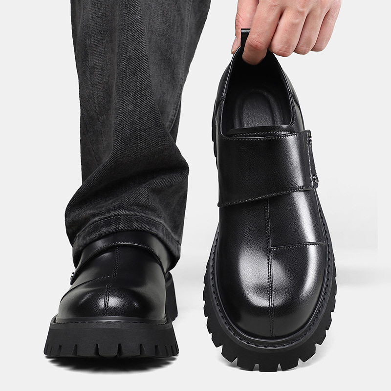Men's Leather Shoes, New Autumn Model, British Style Casual Workwear, Thick-soled, Height-increasing, Large-toe Shoes_vogvips.com