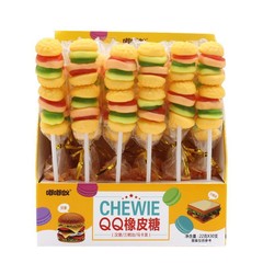 Cartoon hamburger sugar soft candy sticks lollipop popular small snacks rubber candy food candy children kids snacks wholesale