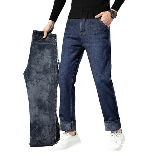 Winter lined and thickened warm men's comfortable and skin-friendly youth fashion urban popular versatile denim pants