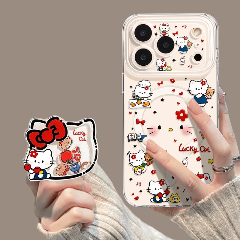 Full-Screen Kitten Phone Case with Stand Suitable for Apple iPhone 18 Pro Max Magnetic 17 New Model 16/15 Case