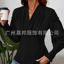 2022亚马逊速卖通 女式维多利亚时代长袖衬衫复古褶皱衬衫