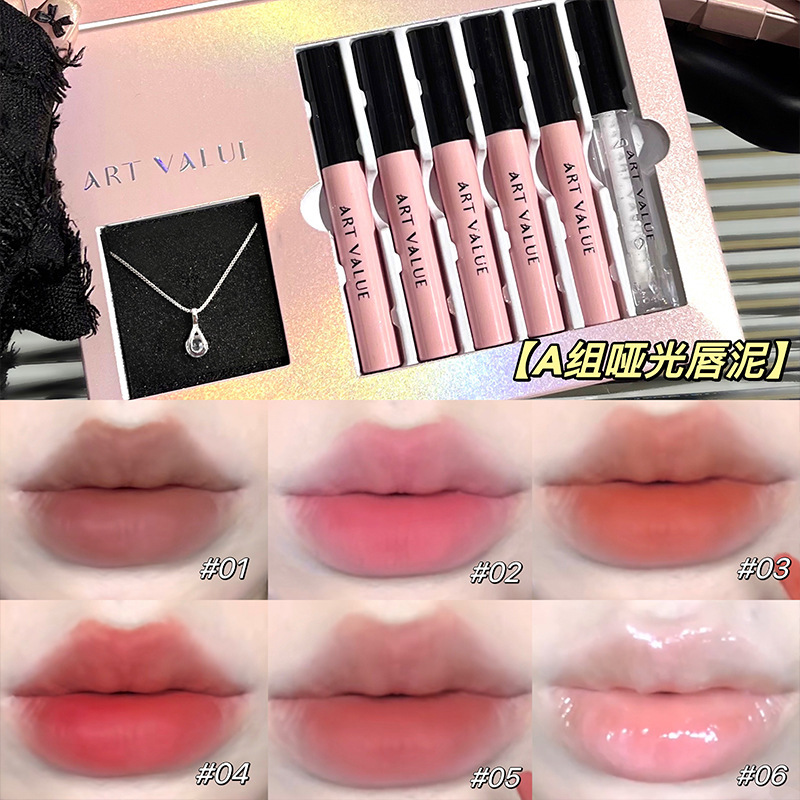 ArtValue Black Pink Love Letter Lip Makeup Kit Mat Soft Mist White Maquillaje Lip Polish Esmalt Set Lip Esmalt Set image 7