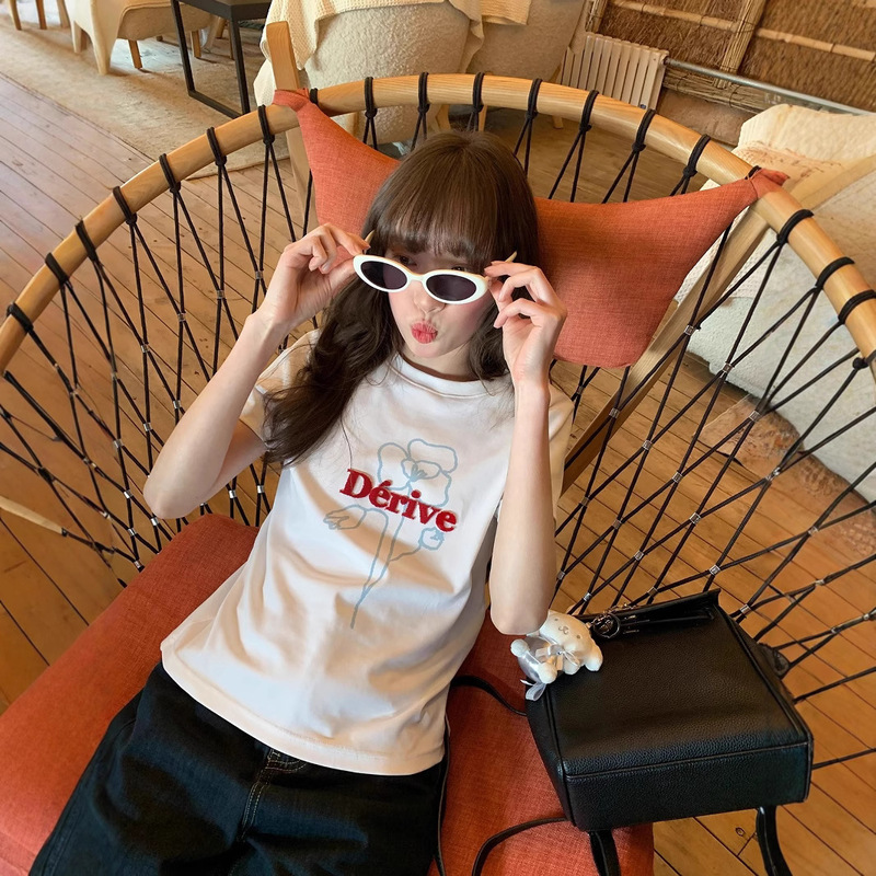 American Style Retro Letter Printed Short-sleeved T-shirt Women's Summer New Design Sense Niche Slim-fit Slim-fit All-match Top