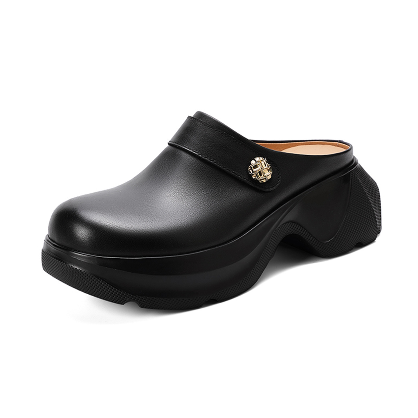 Dép sandal nữ đế bánh xốp cao, mũi kín, phong cách lười thời trang — đen chi tiết 13