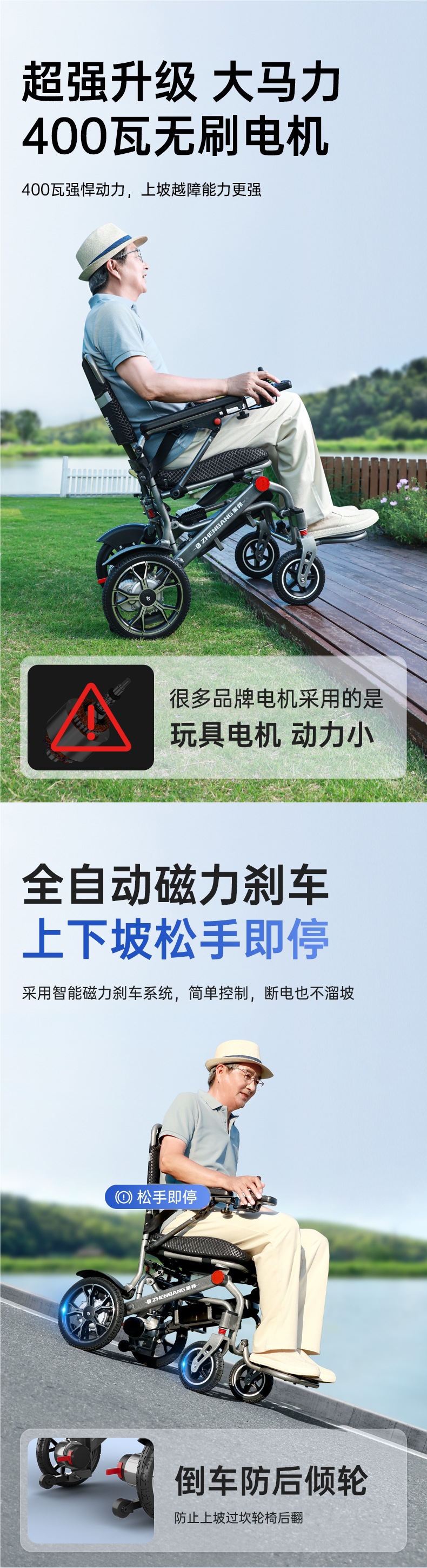 Zhenbang Portable Electric Wheelchair Lightweight Folding Small Intelligent Fully Automatic Mobility Scooter for the Elderly Little King Kong