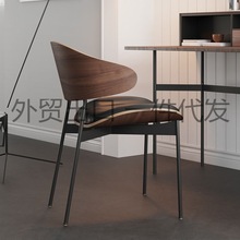 轻奢意式极简设计师餐椅家用高级感黑色靠背高端实木书房椅子北欧