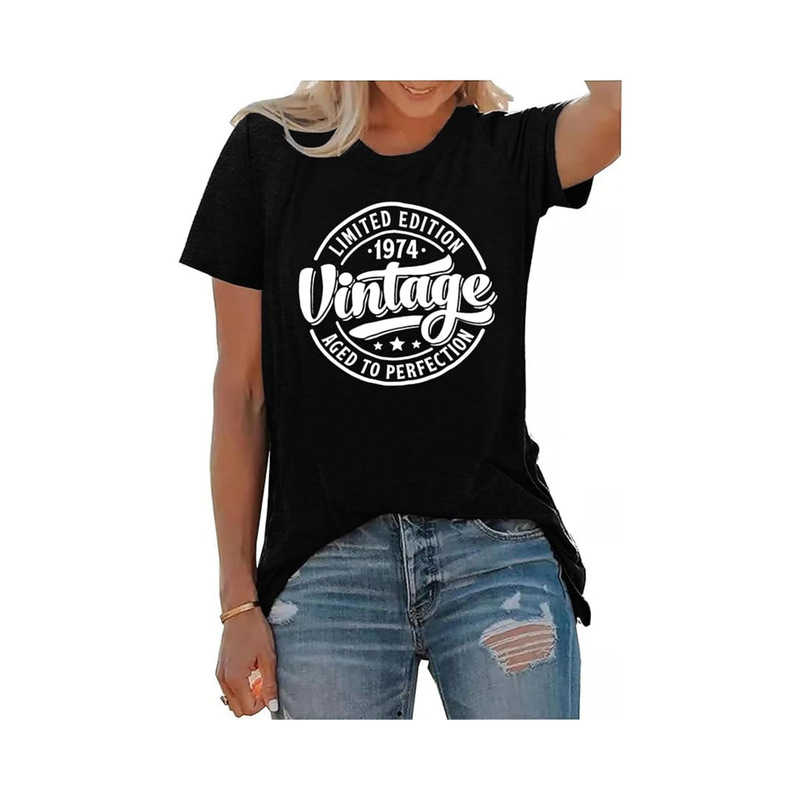Women's Retro 1974 T-Shirt 50Th Birthday Gift Shirt Ladies Round Neck High Quality Fashion Trend 100% Pure Women's Retro 1974 T-Shirt 50Th Birthday Gift Shirt Ladies Round Neck High Quality Fashion Trend 100% Pure