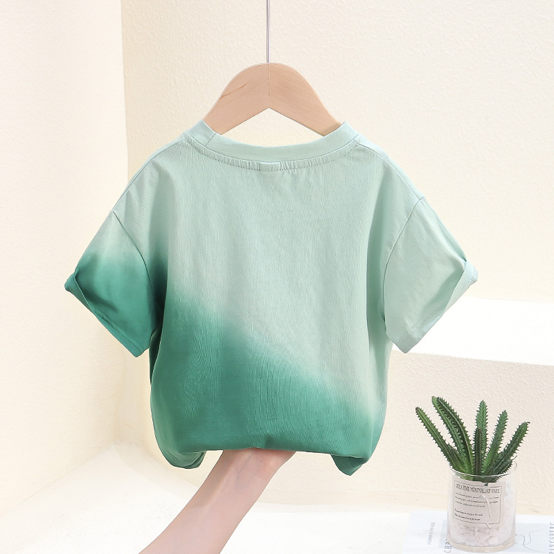 7814 Camiseta de manga corta para niños 2025 nuevos niños guapos moda tie-dye tops de media manga para niños ropa de verano para bebés