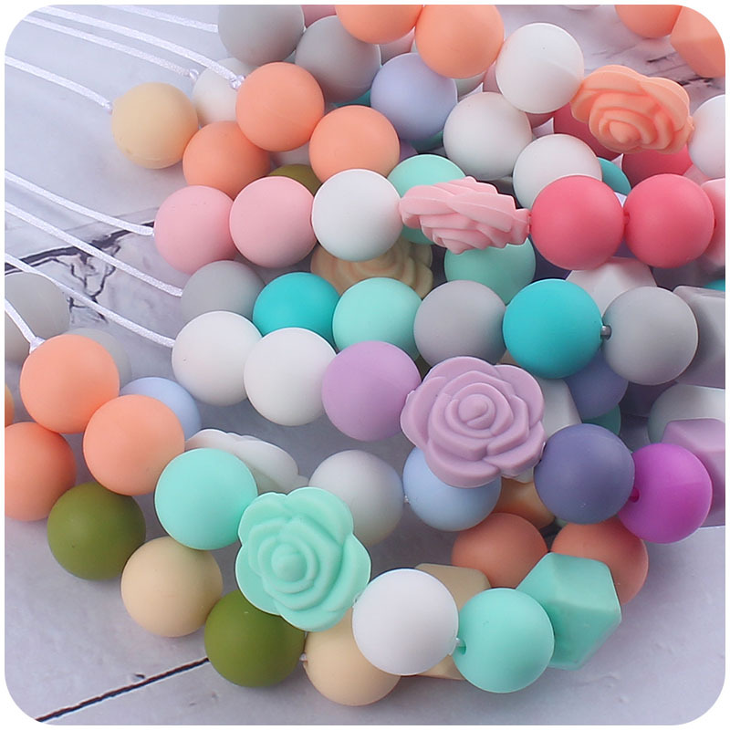 Nueva silicona molar mordedor collar de doble cara Rosa forma silicona mordedor collar masticable colgante collar