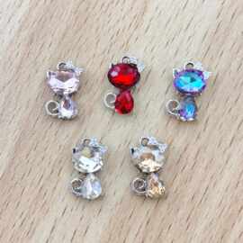 diy饰品配件 镶水晶玻璃玻璃小猫形镀金吊坠耳环项链头饰手链 材