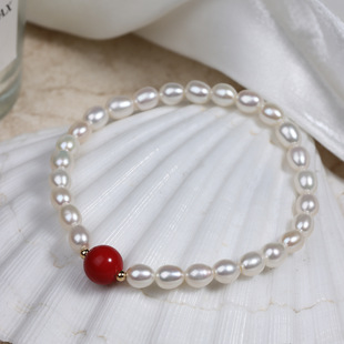 Wholesale Cinnabar Beads Natural Freshwater Pearl Bracelet Fashion Light Luxury Chinese Style Stlestring Design Bracelet