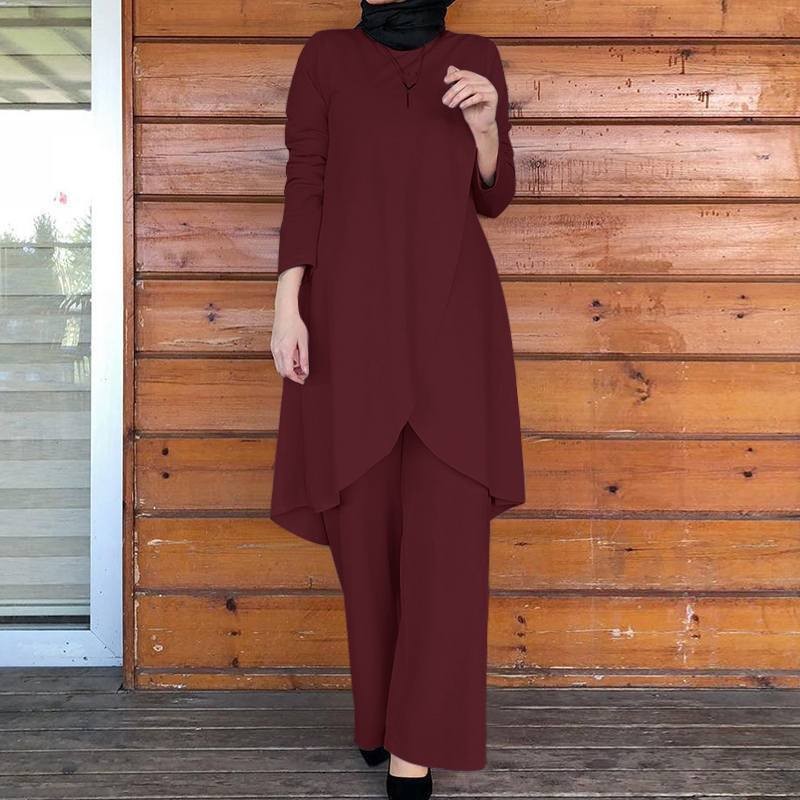 Women's Oversized Solid Color Lounge Set Long Sleeve Top And Relaxed Pants Streetwear Dark Green Burgundy S to 5XL_voghion.com