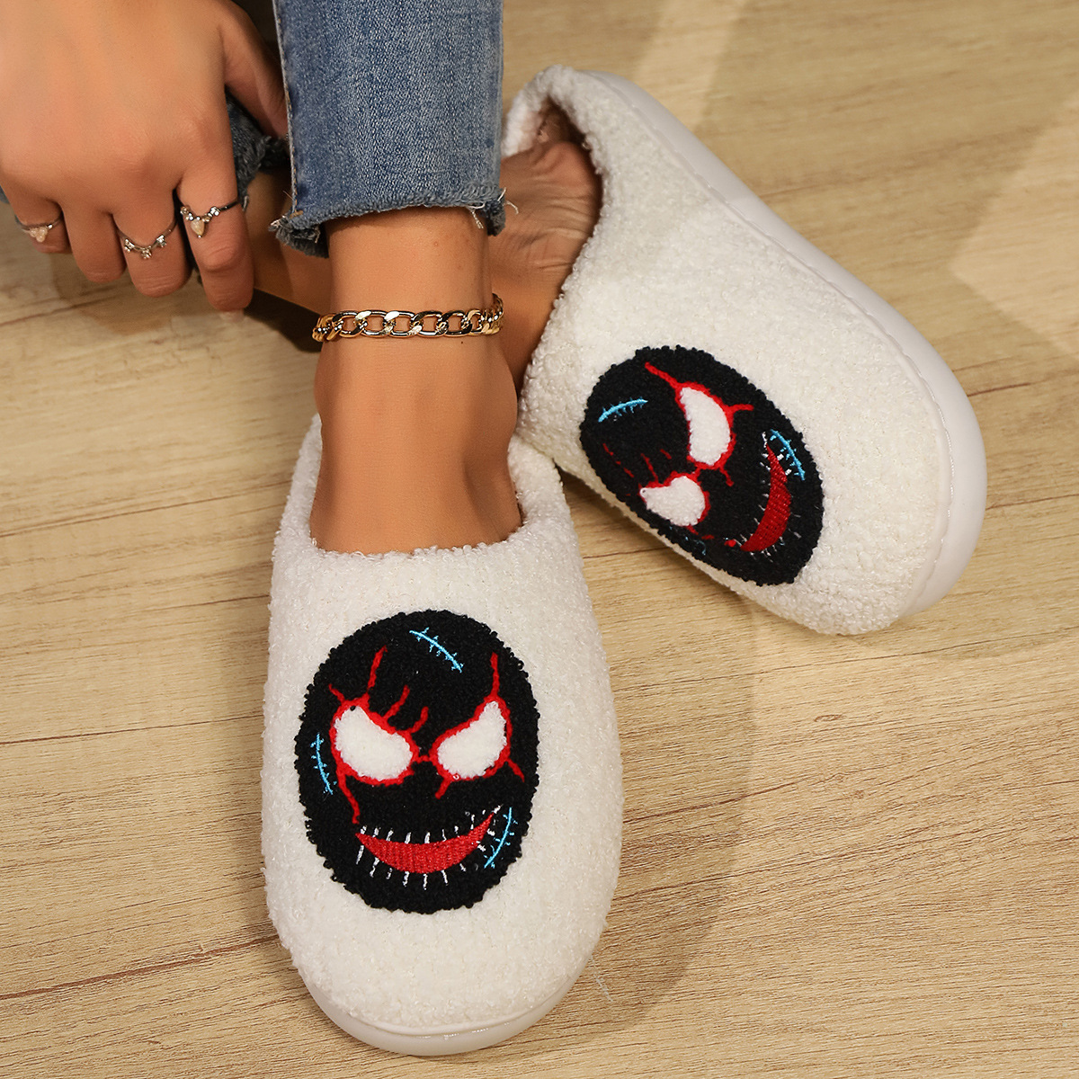 Halloween cotton slippers women's faces home indoor warm slippers_viptrois.com