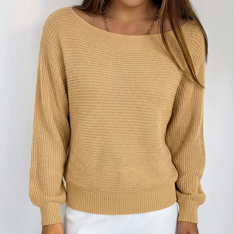 Cross-Border Hot-Selling Women's Solid Color Pullover Sweater with Boat Neck Design, Casual and Lazy Style, Long-Sleeved, Age-Reducing, Versatile, Commuting Knitwear Cross-Border Hot-Selling Women's Solid Color Pullover Sweater with Boat Neck Design, Casual and Lazy Style, Long-Sleeved, Age-Reducing, Versatile, Commuting Knitwear