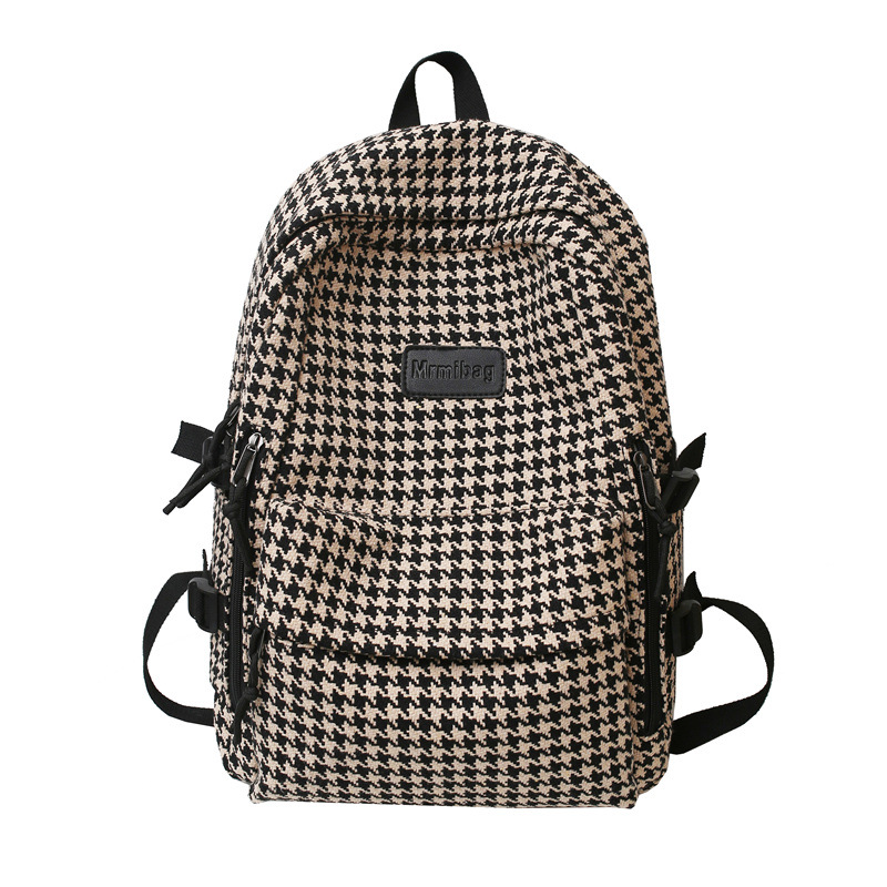 Knitted Backpack For Women Houndstooth Pattern Large Capacity_voghion.com