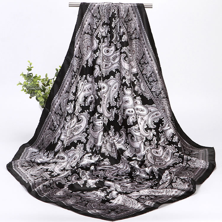 Women's Silk Scarf Black And White Striped Printed Square Accessory_voghion.com