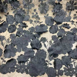 新款高端时尚配色立体贴花刺绣面料 网纱绣花3d童装连衣裙辅料