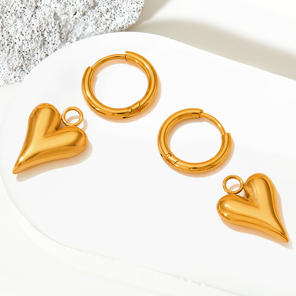 Daily Occasion 304 Stainless Steel Material 1 Pair Retro Heart Shape Plating 304 Stainless Steel 16K Gold Plated White Gold Plated Gold Plated Stainless Steel Earrings