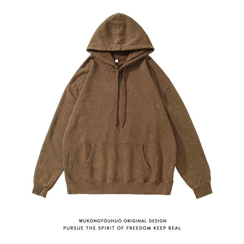 Cross-border European-size Heavy-weight Pure Cotton Batik Washed Old Hoodie Men's and Women's Shoulder-drop Loose American Vintage Hoodie