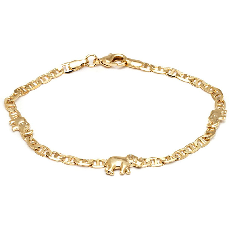 Trendy Foreign Trade Elephant Anklet Bracelet Simple Fashion Japanese-Style Chain Three Little Elephant Foot Jewelry Wholesale European and American Style