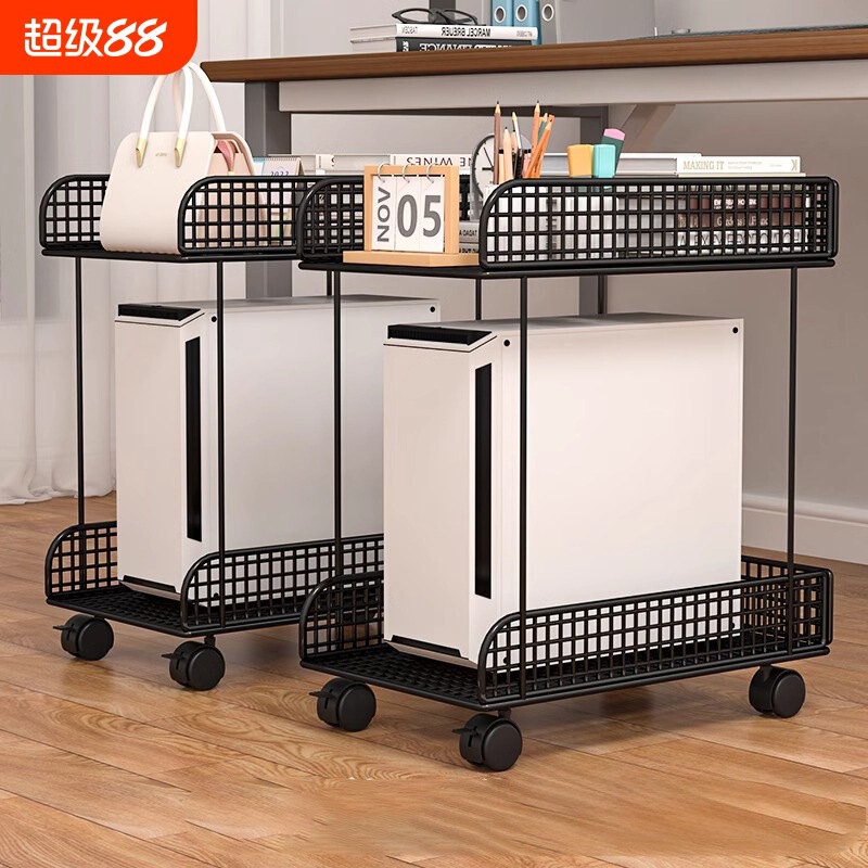 Host Bracket Desktop Computer Main Case Base Storage Rack with Wheels Removable Storage Rack Double-Layer Storage Cut Out
