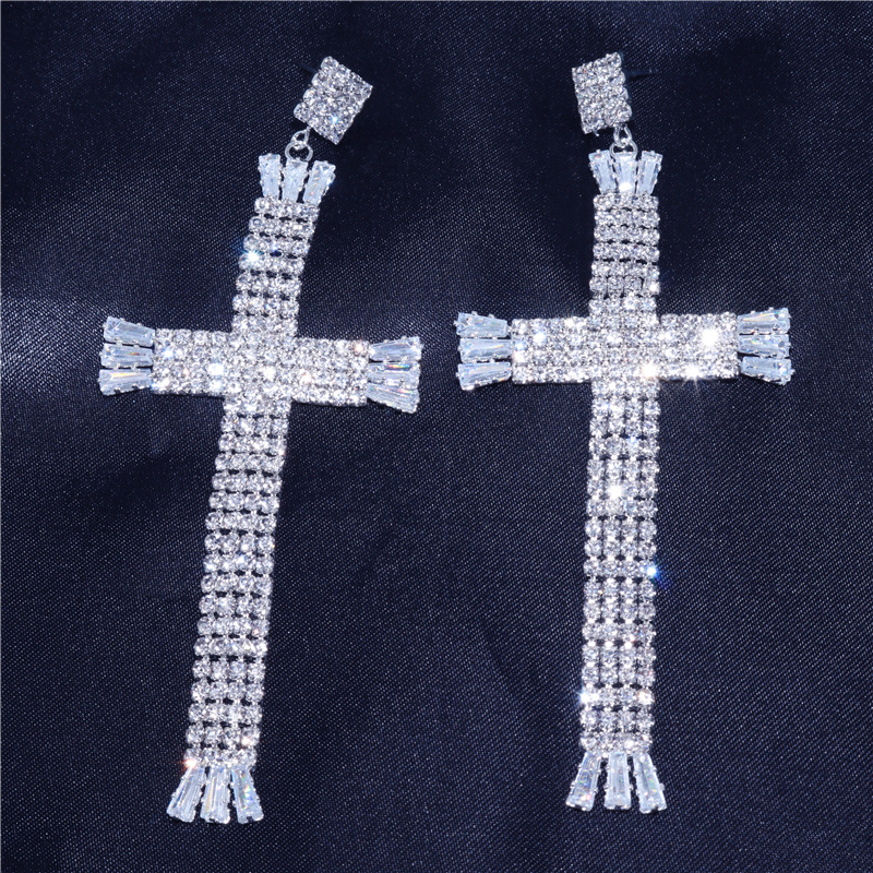 Fashion Shiny Rhinestones Europe And The United States Cross Crystal Earrings display picture 1