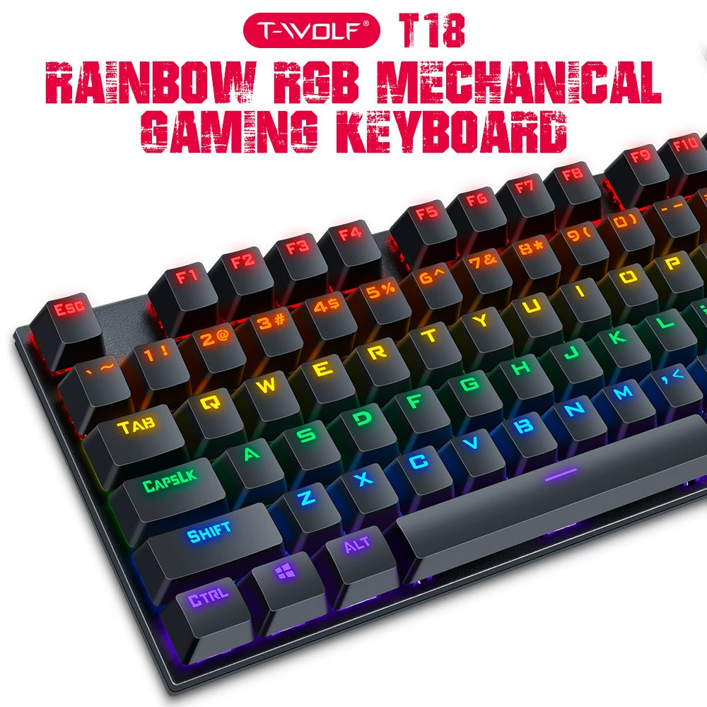 T-Wolf Thunder Wolf T18 Mechanical Keyboard 87 key Wired USB computer desktop green shaft backlight game keyboard