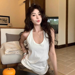慵懒风辣妹u领内搭挂脖吊带背心女夏季运动休闲宽松显瘦无袖上衣