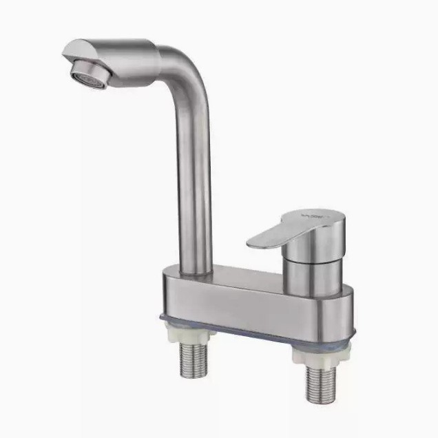 Stainless Steel Double Hole Faucet Hot and Cold Water Washbasin Faucet Wash Basin Bathroom Sink Faucet