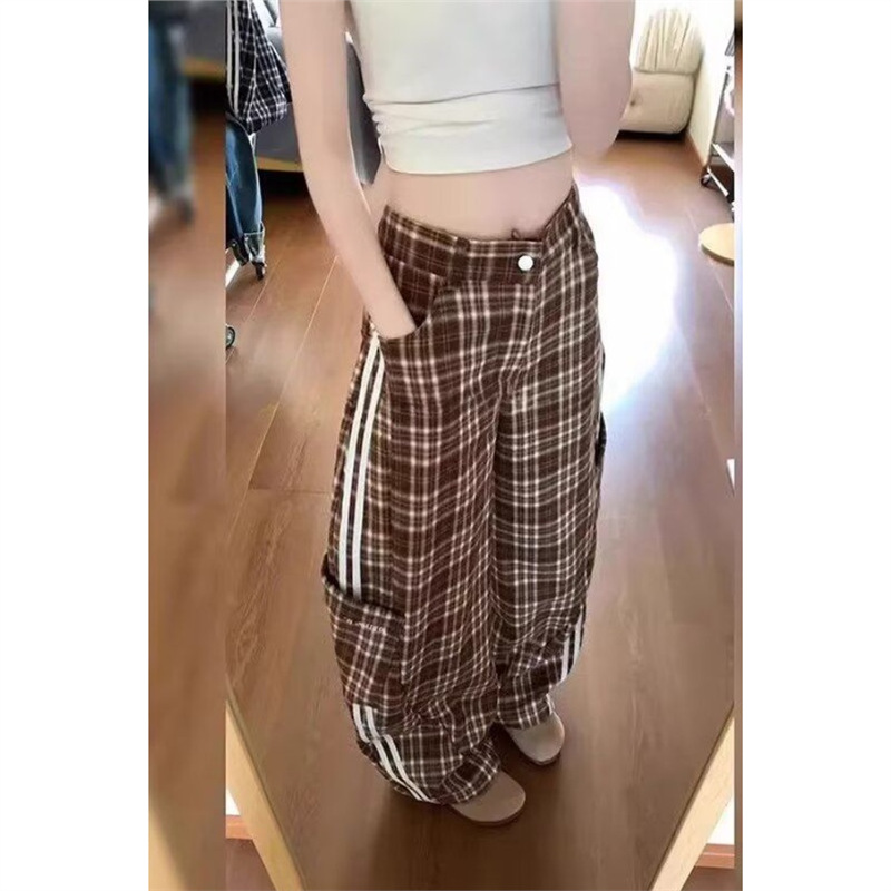 美式2025复古工装裤秋冬新款格子辣妹宽松慵懒休闲裤拖地裤子
