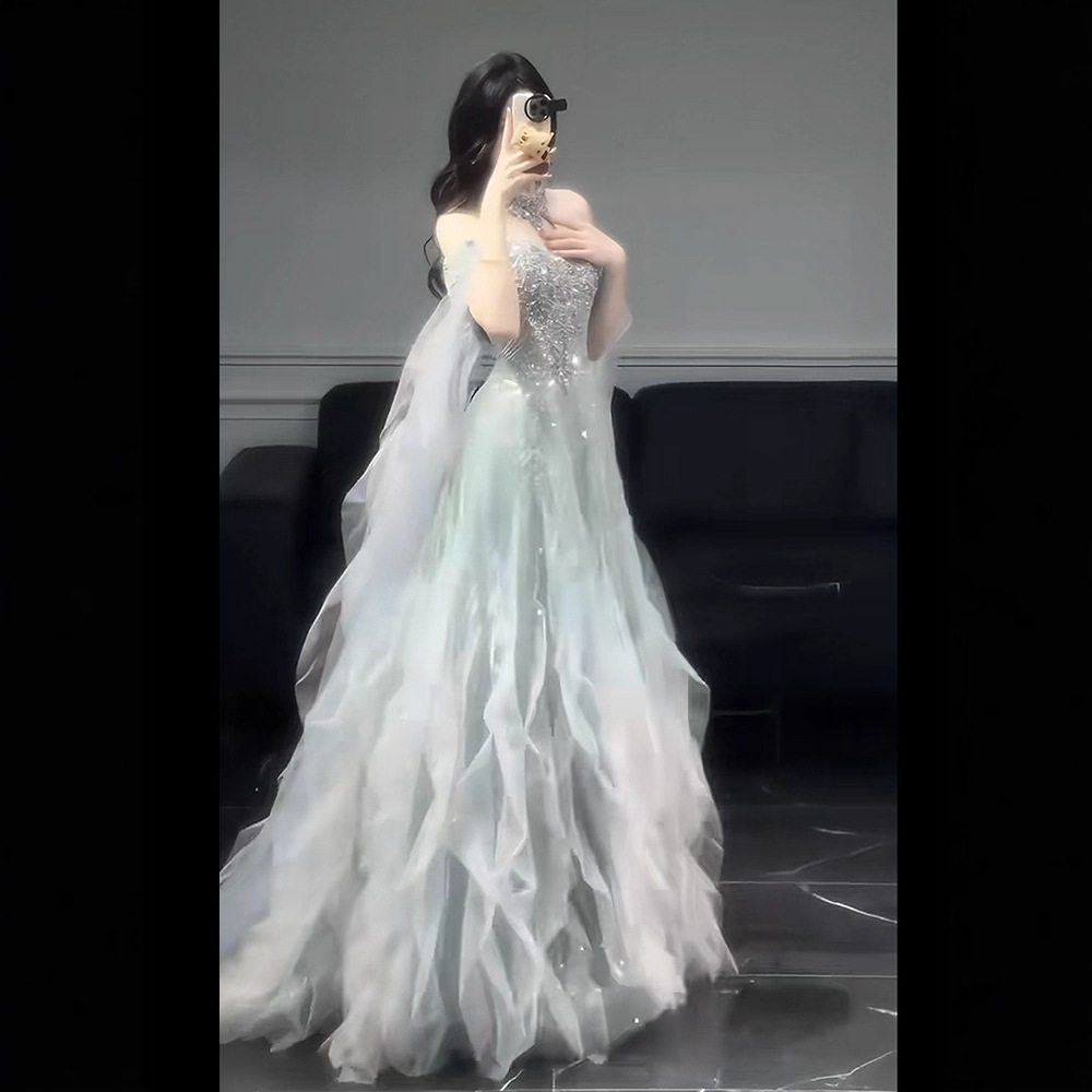 2026 New Style Off-Shoulder Ball Gown Evening Dress, High-End Luxury, Elegant and Unique, Suitable for Hosting, Student Art Exams