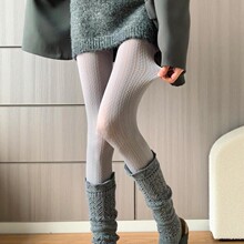 日系复古灰色纯欲连裤袜女麻花秋冬季保暖针织打底裤miu系芭蕾风