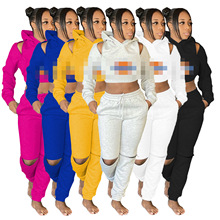 XX018亚马逊独立站欧美女装卫衣套装拉链跑步服运动服两件套秋冬