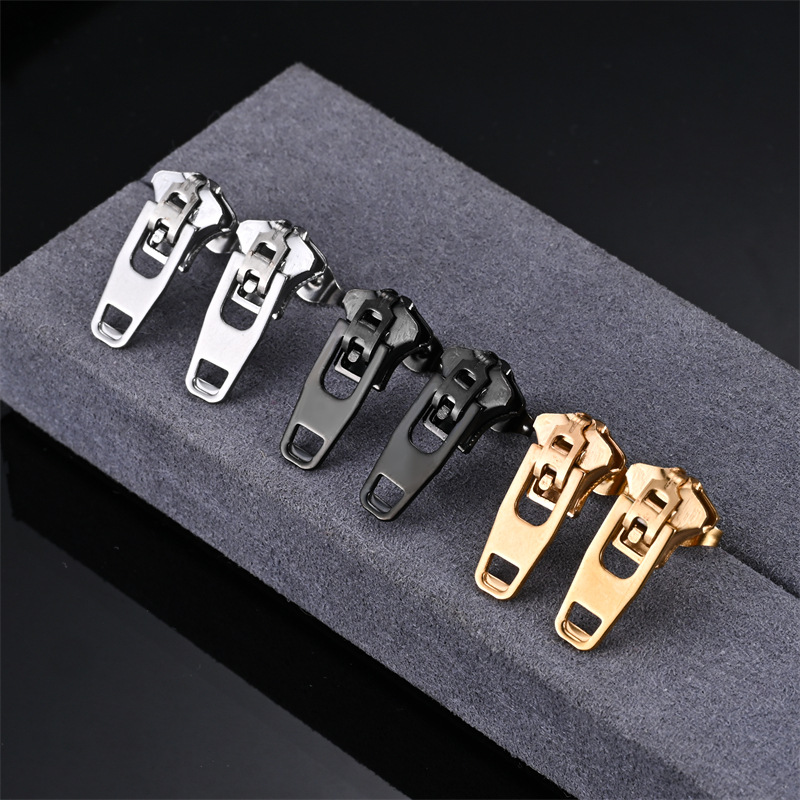 15g Weight 304 Stainless Steel Ear Needle Material 1 Pair Streetwear Geometric Zipper Plating 304 Stainless Steel Drop Earrings