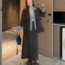 南岛风大码女装拼接牛仔雪尼尔外套春秋巨显瘦半身裙胖mm微胖套装