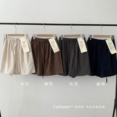 Catkaiser オールドマネースタイル テンセルリネンショーツ 5点パンツ 夏新作 ウエストゴム ゆったり 着痩せ