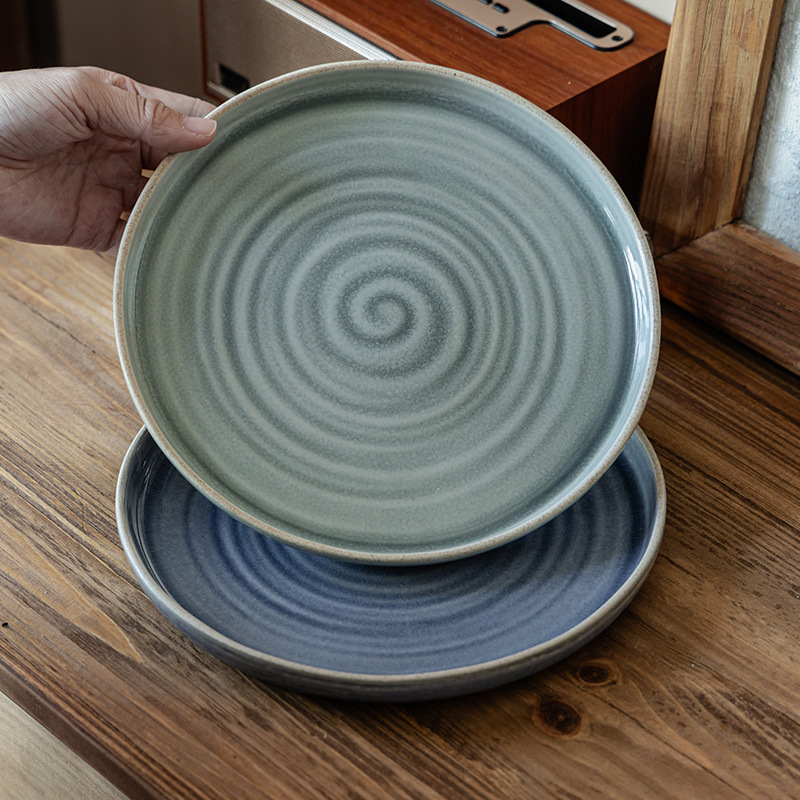Plato de cerámica casera roscado, plato de platos caseros, platos de platos