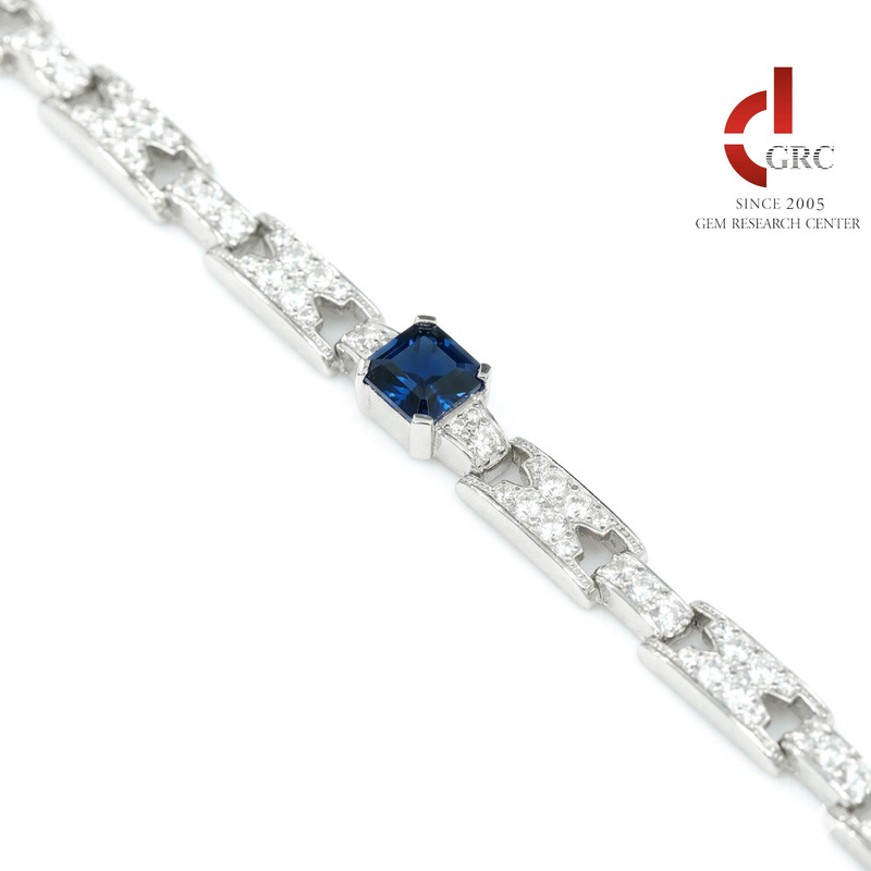 925 Silver Gold-Plated Bracelet with High-Carbon Diamond Royal Blue Princess Cut Art Deco Decorative Art Vintage Rich Lady Bracelet