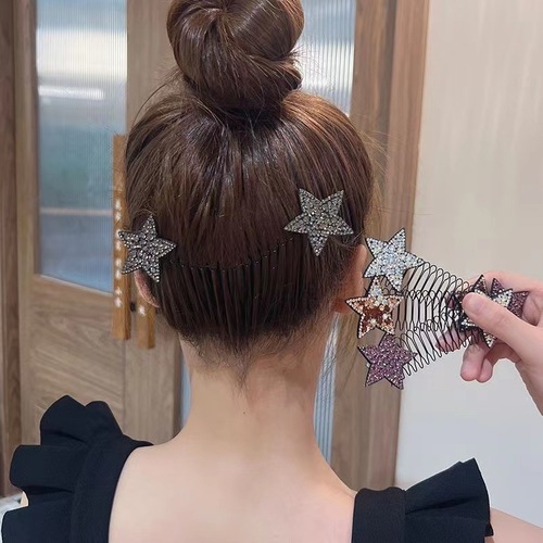 High-looking rhinestone star broken hair comb broken hair finishing artifact invisible back head hair plate hairpin comb for girls