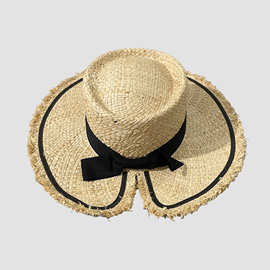法式复古大檐拉菲草沙滩草帽女士夏季出游百搭海边度假防晒太阳帽