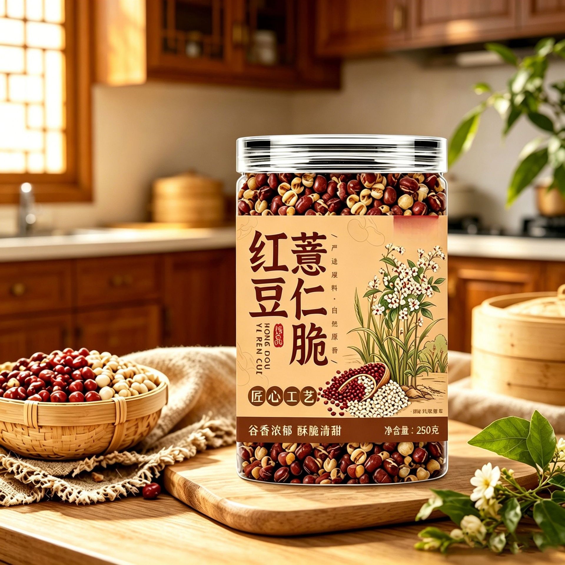Crispy Red Bean and Coix Seed Snack Ready to Eat 250g Jar key features