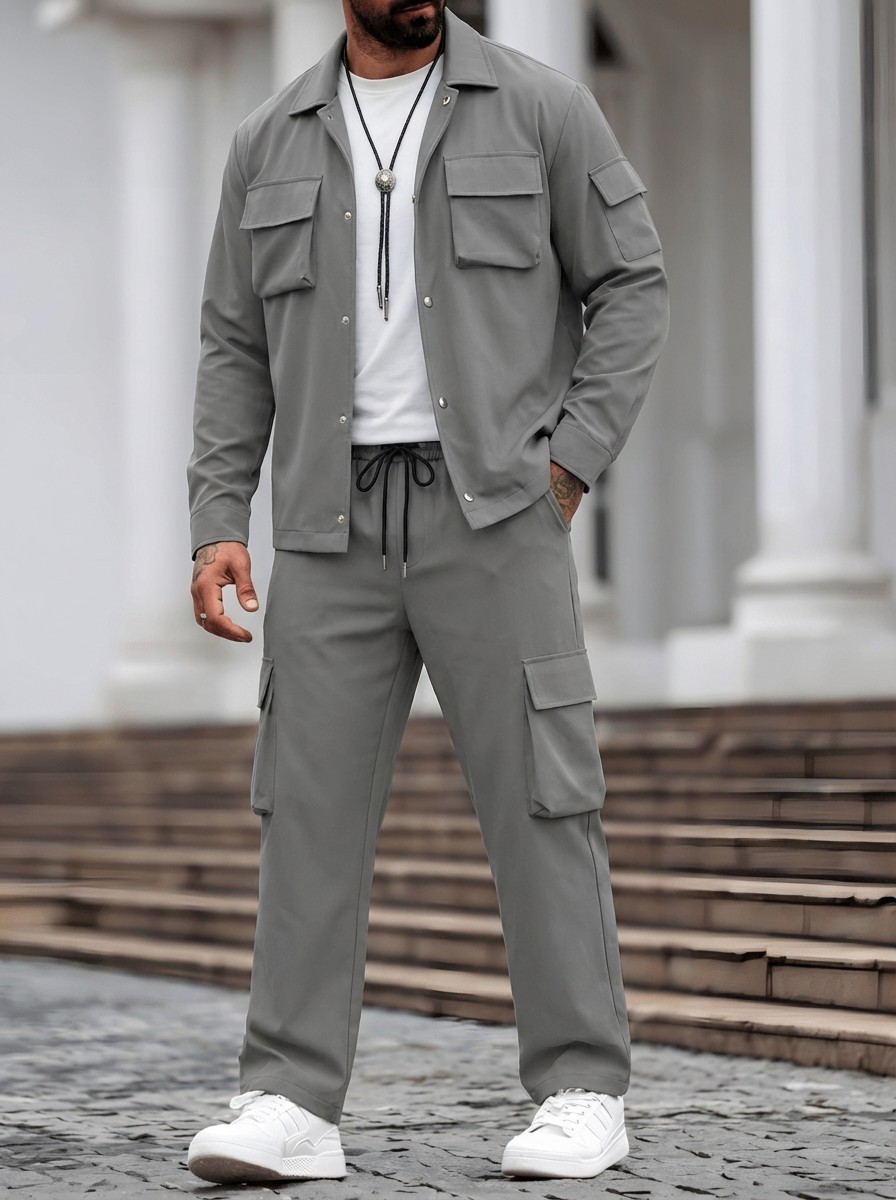 Monochrom Herren Workwear Jacken Set Für Frühling Und Herbst_voghion.com