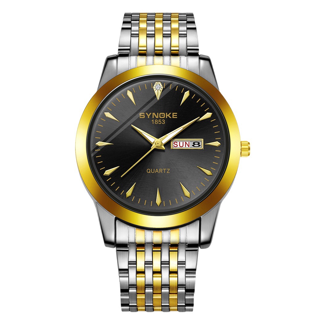 Reloj de cuarzo de negocios SYNOKE doble calendario aleación reloj casual moda clásica correa de acero reloj de los hombres