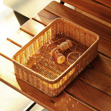 田园风仿藤编桌面杂物盒长方形茶几钥匙编织收纳筐浴室置物篮盛广