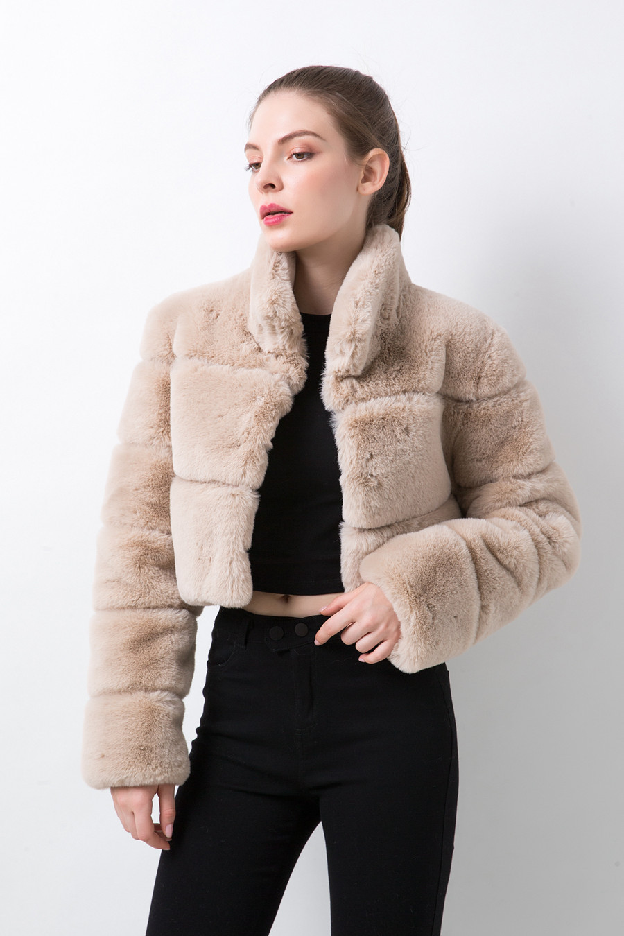 Abbigliamento Donna Pelliccia Giacca Donna Pelliccia Cuciture Orizzontali Pelliccia Artificiale_voghion.com