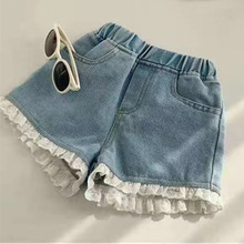 厂家批发女童裤子夏季新款韩版儿童可爱时尚牛仔短裤洋气蕾丝短裤