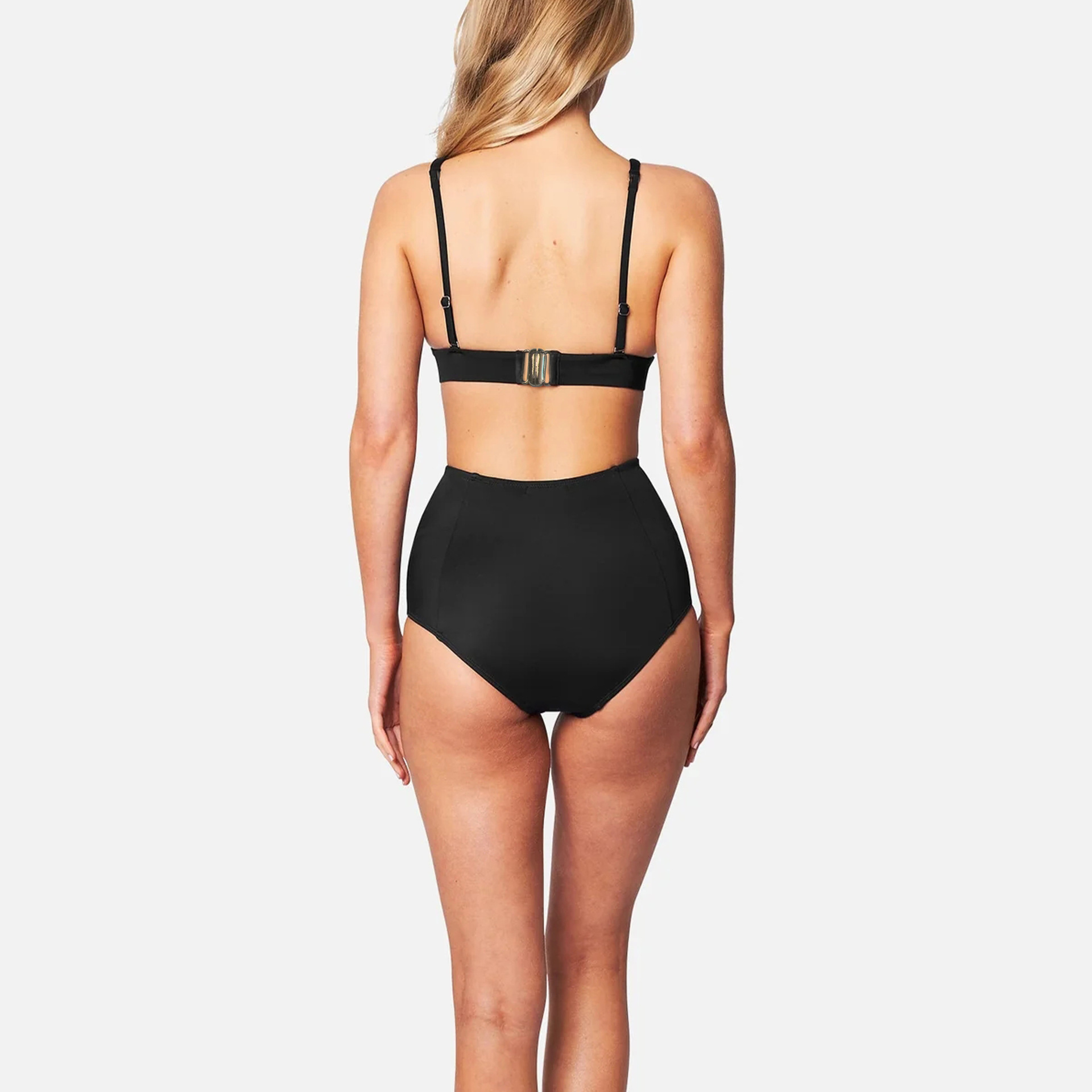 High-waisted Two Piece Bikini Solid Colour Swimsuit For Women_voghion.com